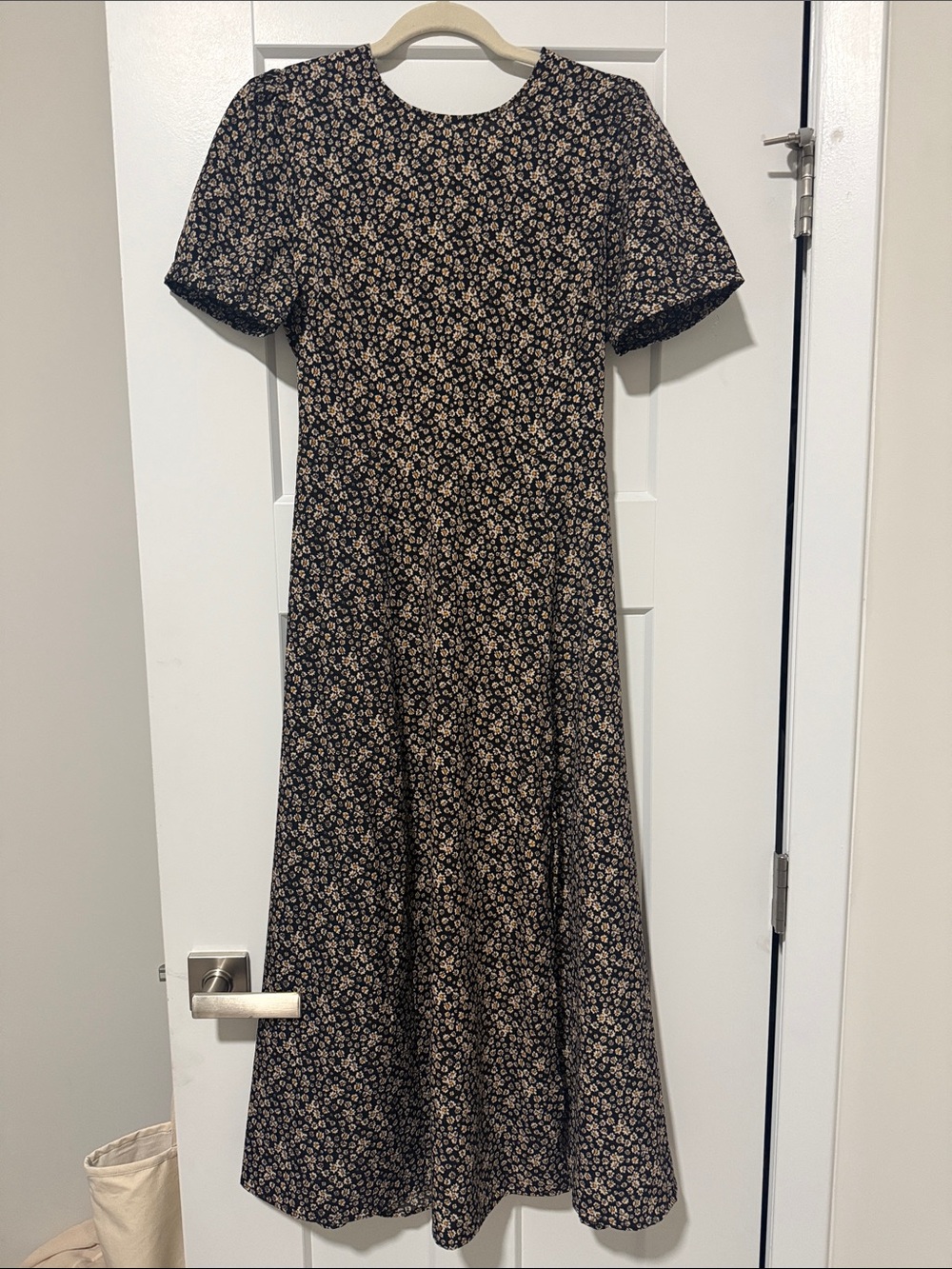 Dress Forum Black Midi Dress with Cream Floral Print